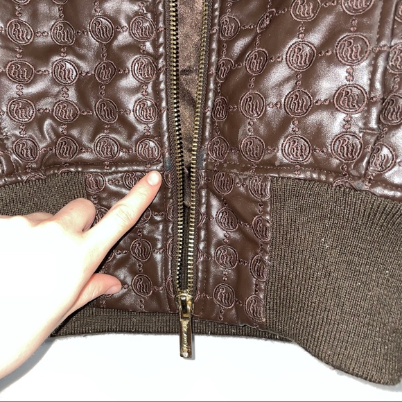 RARE Brown Leather Rocawear Bomber Jacket - Picture 5 of 8